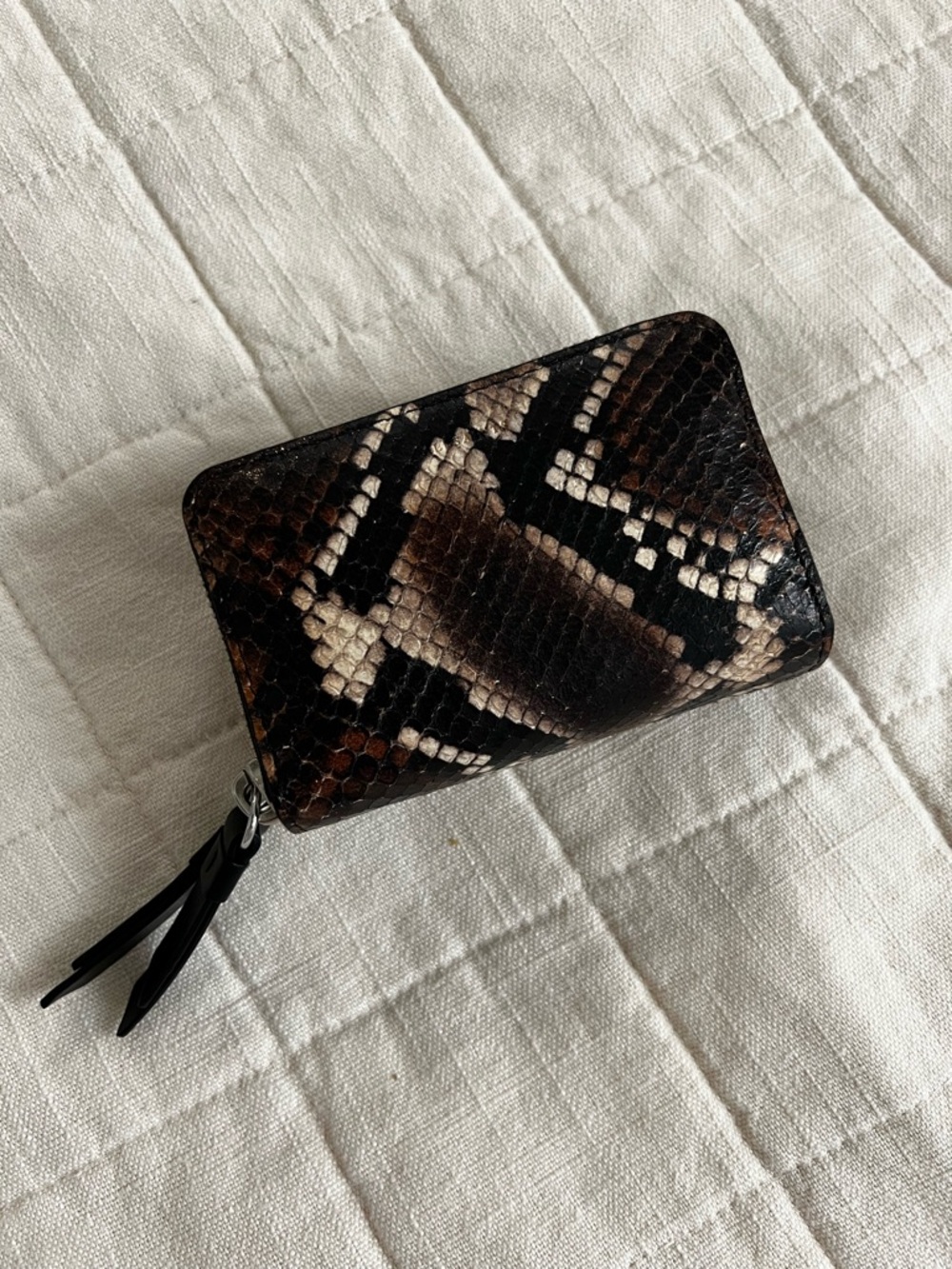 AllSaints Leather Snake Double Zip Wallet